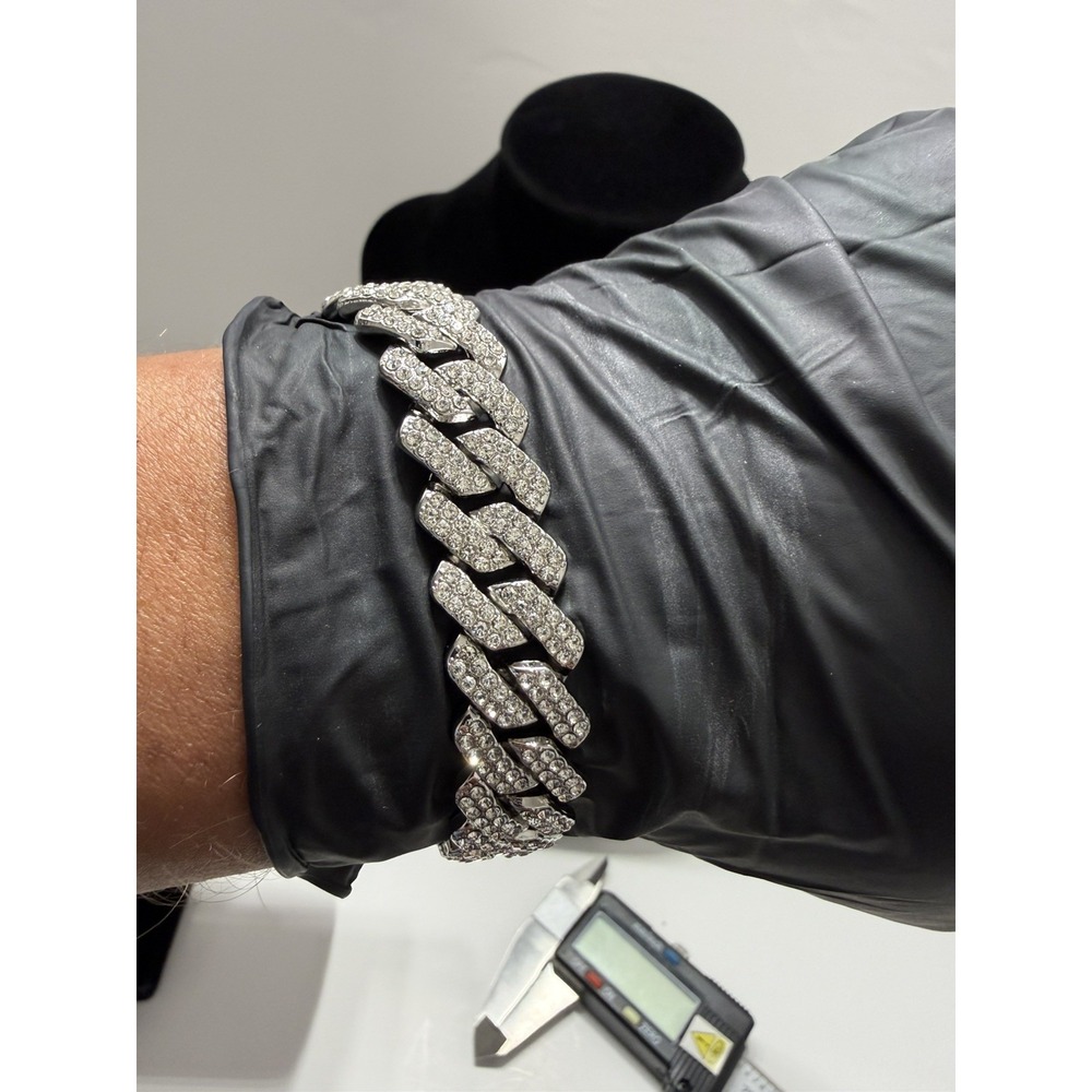 iced out crystal cuban bracelet vvscz stones 8 inch 14mm push lock stainless